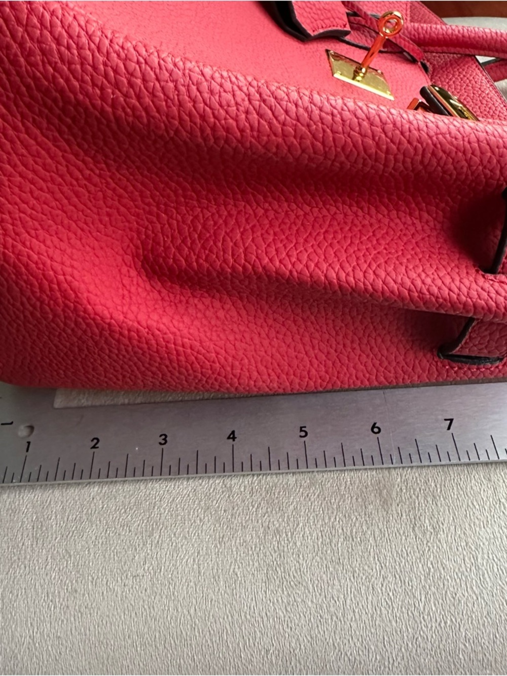 Red Structured Top Handle Bag | Gold Hardware | Statement Classic Style - Picture 13 of 13